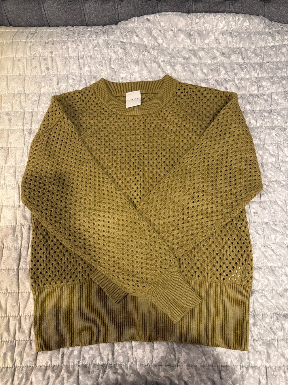 Varley Olive Crewneck Open-Knit Sweater